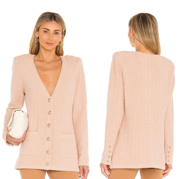 L'AGENCE Sweaters - L’Agence Sue Textured Knit Cardigan Sweater in Pink Petal